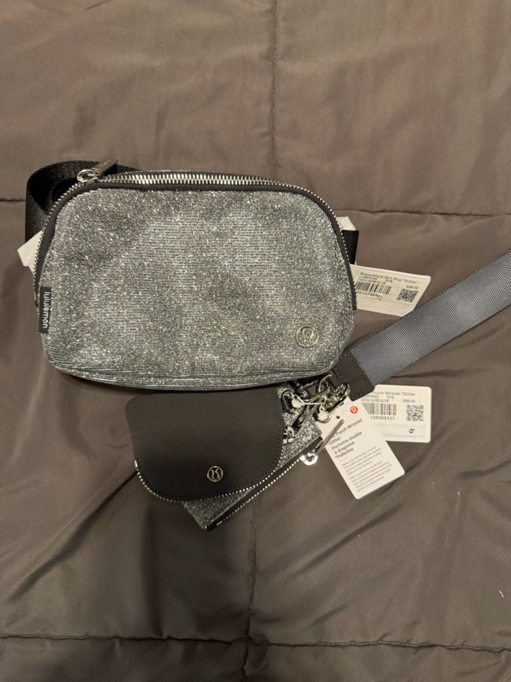 lululemon athletica Silver Glitter Belt Bag with Dual Coin Pouch BUNDLE